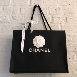 Chanel shopping bag w/ camellia & ribbon